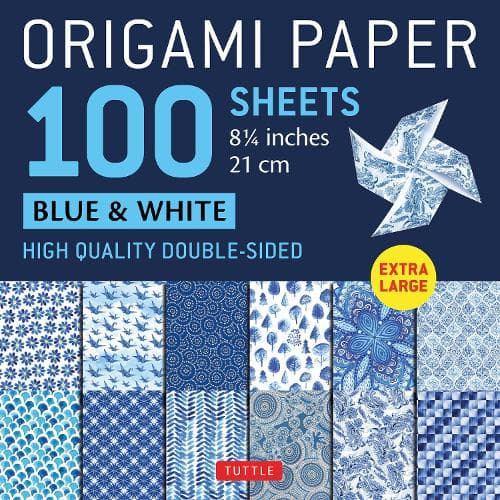 Cover of Origami Paper 100 sheets Blue & White 8 1/4" (21 cm): Extra Large Double-Sided Origami Sheets Printed with 12 Different Designs (Instructions for 5 Projects Included)
