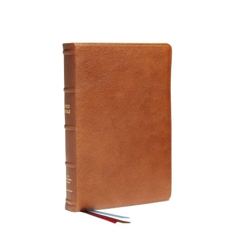 Cover of NKJV, Reference Bible, Classic Verse-by-Verse, Center-Column, Premium Goatskin Leather, Brown, Premier Collection, Red Letter, Comfort Print