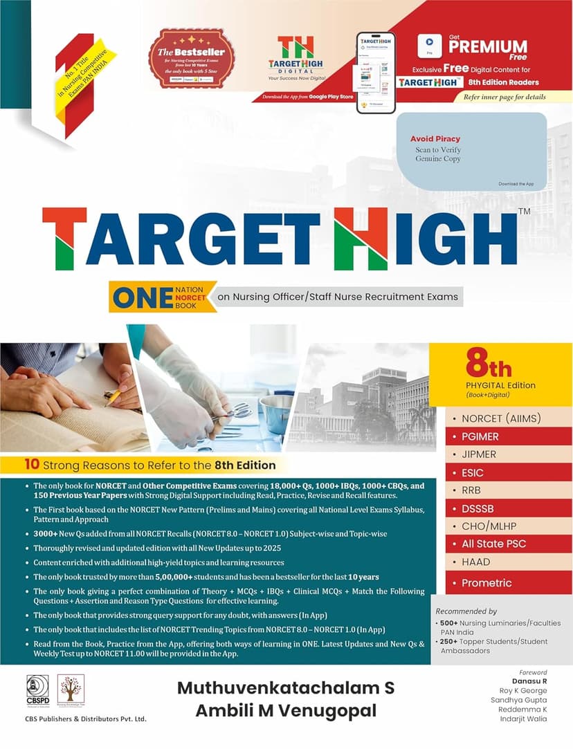 Cover of TARGET HIGH ONE NATION ONE BOOK ON NURSING OFFICER STAFF NURSE RECRUITMENT EXAMS 8ED PHYGITAL EDITION (BOOK+DIGITAL) (PB 2026)