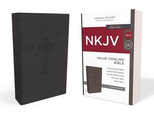 Cover of NKJV, Value Thinline Bible, Charcoal Leathersoft, Red Letter, Comfort Print