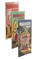 Cover of Set of 3 Mythology Story Books for 5+ Years Kids -Ramayana, Bhagavad Gita , Mahabharata (Illustrated)