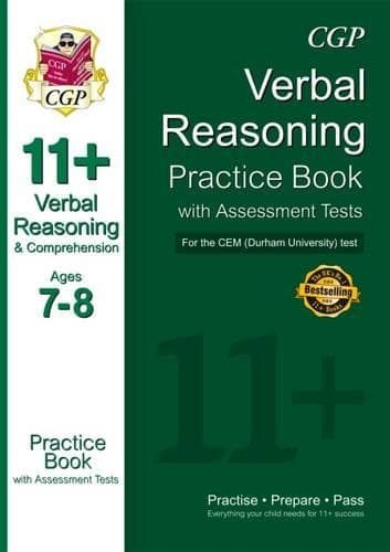Cover of 11+ Verbal Reasoning Practice Book with Assessment Tests (Ages 7-8) for the CEM Test
