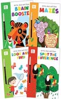 Cover of Set of 4 Brain Booster Wipe & Clean Activity Books including Look & Find, Mazes, Spot the Difference and Brain Booster Activities with Free Pens
