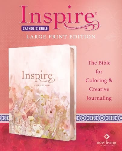 Cover of Inspire Catholic Bible NLT Large Print (Leatherlike, Pink Fields with Rose Gold)