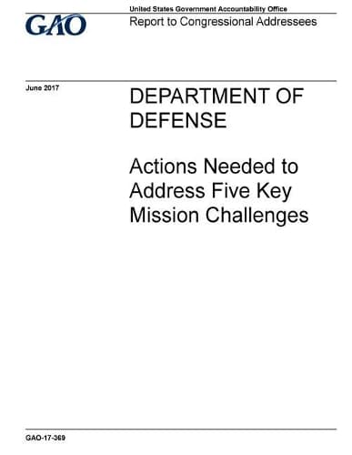 Cover of Department of Defense, actions needed to address five key mission challenges