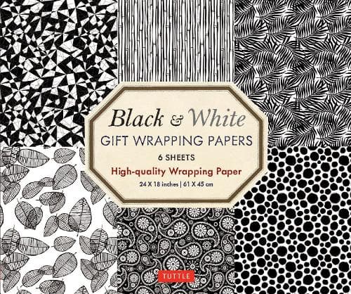 Cover of Black and White Gift Wrapping Papers - 6 sheets: 6 Sheets of High-Quality 18 x 24 inch Wrapping Paper